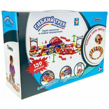 Т20856 Игрушка. Гибкий трек "Гонки" 139 дет, мост-туннель, мост, арка, дор.знаки, машинка, свет